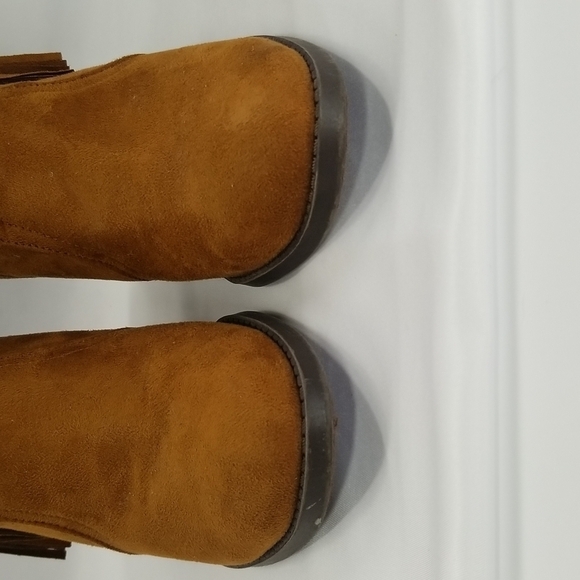 Soda SZ 6.5 Rowley Ankle Boots Booties Faux Suede Western Fringe Camel Brown - Picture 5 of 10